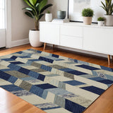 Homeroots 4' X 6' Blue Ivory And Gray Wool Geometric Tufted Handmade Area Rug Blue,Ivory,Gray Wool 511687