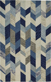 Homeroots 5' X 8' Blue And Ivory Wool Geometric Hand Tufted Area Rug Blue,Ivory,Gray Wool 511688