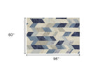 Homeroots 5' X 8' Blue And Ivory Wool Geometric Hand Tufted Area Rug Blue,Ivory,Gray Wool 511688