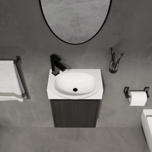 English Elm 16" Bathroom Vanity Sink Combo for Small Spaces — Compact Engineered Wood Cabinet with Ceramic Basin, Moisture-Resistant Finish and Hidden Handle, Easy Assembly Black W1972P190340