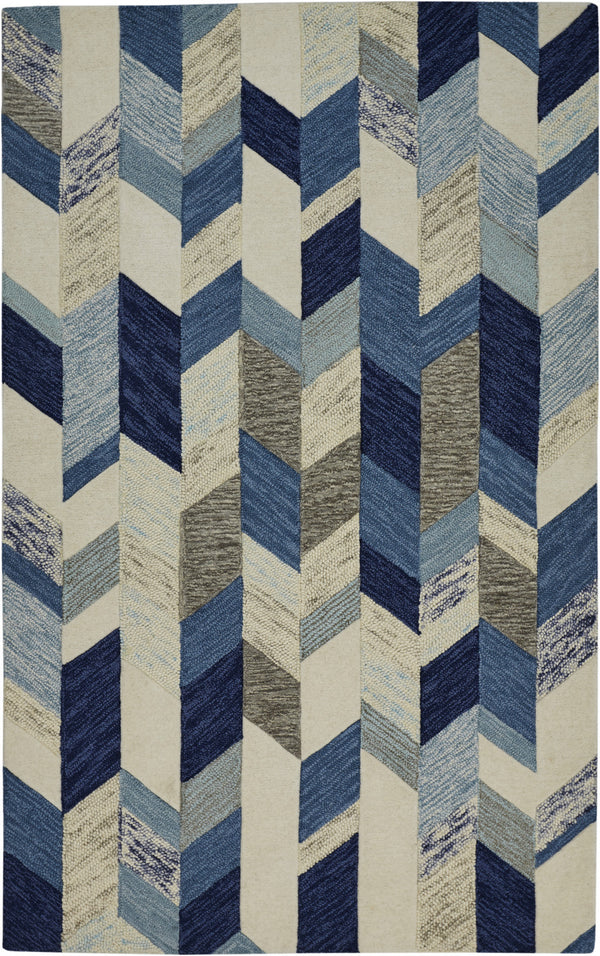 Homeroots 10' X 13' Blue Ivory And Gray Wool Geometric Tufted Handmade Area Rug Blue,Ivory,Gray Wool 511690