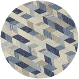 Homeroots 8' Blue Ivory And Gray Round Wool Geometric Tufted Handmade Area Rug Blue,Ivory,Gray Wool 511691