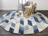 Homeroots 8' Blue Ivory And Gray Round Wool Geometric Tufted Handmade Area Rug Blue,Ivory,Gray Wool 511691