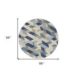 Homeroots 8' Blue Ivory And Gray Round Wool Geometric Tufted Handmade Area Rug Blue,Ivory,Gray Wool 511691