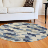 Homeroots 8' Blue Ivory And Gray Round Wool Geometric Tufted Handmade Area Rug Blue,Ivory,Gray Wool 511691