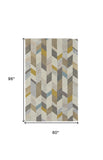 Homeroots 5' X 8' Ivory Taupe And Blue Wool Geometric Tufted Handmade Area Rug Ivory,Taupe,Blue Wool 511694