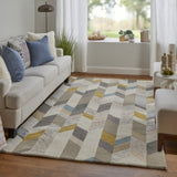 Homeroots 5' X 8' Ivory Taupe And Blue Wool Geometric Tufted Handmade Area Rug Ivory,Taupe,Blue Wool 511694