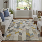 Homeroots 5' X 8' Ivory Taupe And Blue Wool Geometric Tufted Handmade Area Rug Ivory,Taupe,Blue Wool 511694