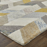 Homeroots 5' X 8' Ivory Taupe And Blue Wool Geometric Tufted Handmade Area Rug Ivory,Taupe,Blue Wool 511694