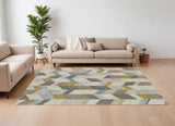 Homeroots 8' X 11' Ivory Taupe And Blue Wool Geometric Tufted Handmade Area Rug Ivory,Taupe,Blue Wool 511695