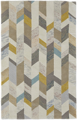 Homeroots 10' X 13' Ivory Taupe And Blue Wool Geometric Tufted Handmade Area Rug Ivory,Taupe,Blue Wool 511696