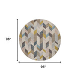 Homeroots 8' Ivory Taupe And Blue Round Wool Geometric Tufted Handmade Area Rug Ivory,Taupe,Blue Wool 511697