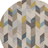 Homeroots 8' Ivory Taupe And Blue Round Wool Geometric Tufted Handmade Area Rug Ivory,Taupe,Blue Wool 511697