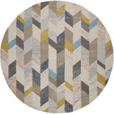 Homeroots 8' Ivory Taupe And Blue Round Wool Geometric Tufted Handmade Area Rug Ivory,Taupe,Blue Wool 511697