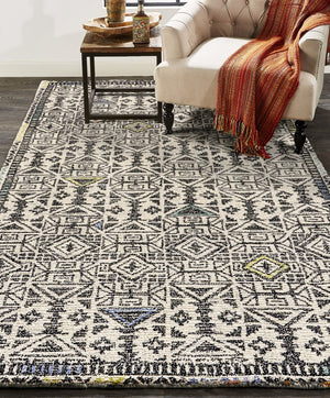 HomeRoots 4' Handmade Wool Tufted Area Rug with Modern Gray Ivory Black Geometric Design for Stylish Spaces 4' X 6' 511699
