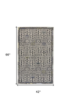 HomeRoots 4' Handmade Wool Tufted Area Rug with Modern Gray Ivory Black Geometric Design for Stylish Spaces 4' X 6' 511699