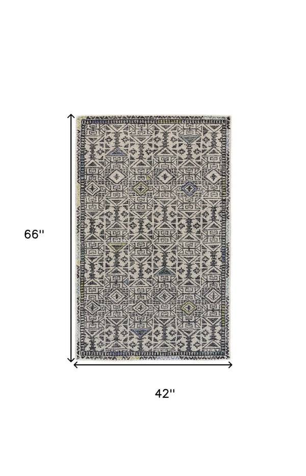 HomeRoots 4' Handmade Wool Tufted Area Rug with Modern Gray Ivory Black Geometric Design for Stylish Spaces 4' X 6' 511699