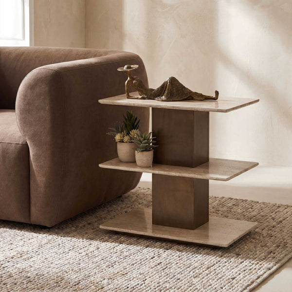 Uttermost Travertini Three Tier Natural Stone Accent Table for Modern Living Spaces