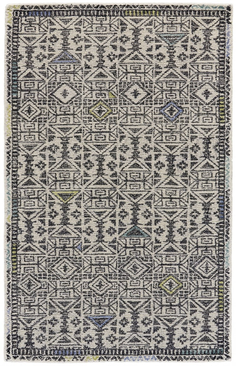 HomeRoots 4' Handmade Wool Tufted Area Rug with Modern Gray Ivory Black Geometric Design for Stylish Spaces 8' X 11' 511701