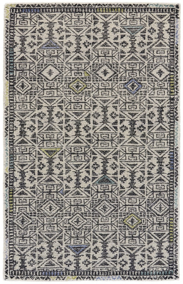 HomeRoots 4' Handmade Wool Tufted Area Rug with Modern Gray Ivory Black Geometric Design for Stylish Spaces 8' X 11' 511701