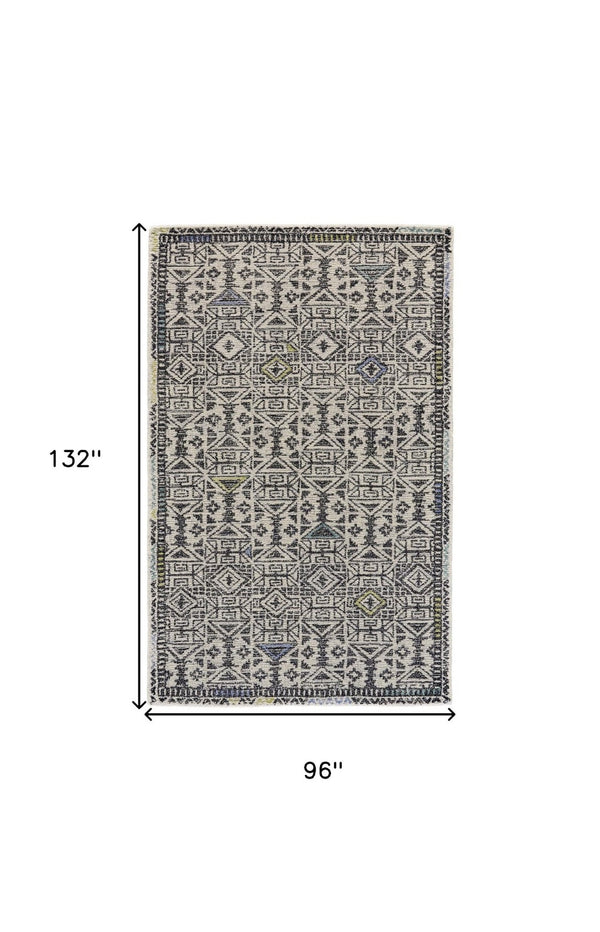 HomeRoots 4' Handmade Wool Tufted Area Rug with Modern Gray Ivory Black Geometric Design for Stylish Spaces 8' X 11' 511701