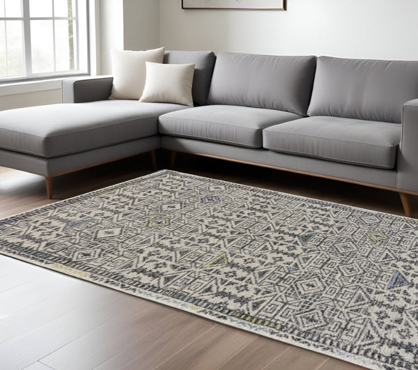 HomeRoots 4' Handmade Wool Tufted Area Rug with Modern Gray Ivory Black Geometric Design for Stylish Spaces 8' X 11' 511701