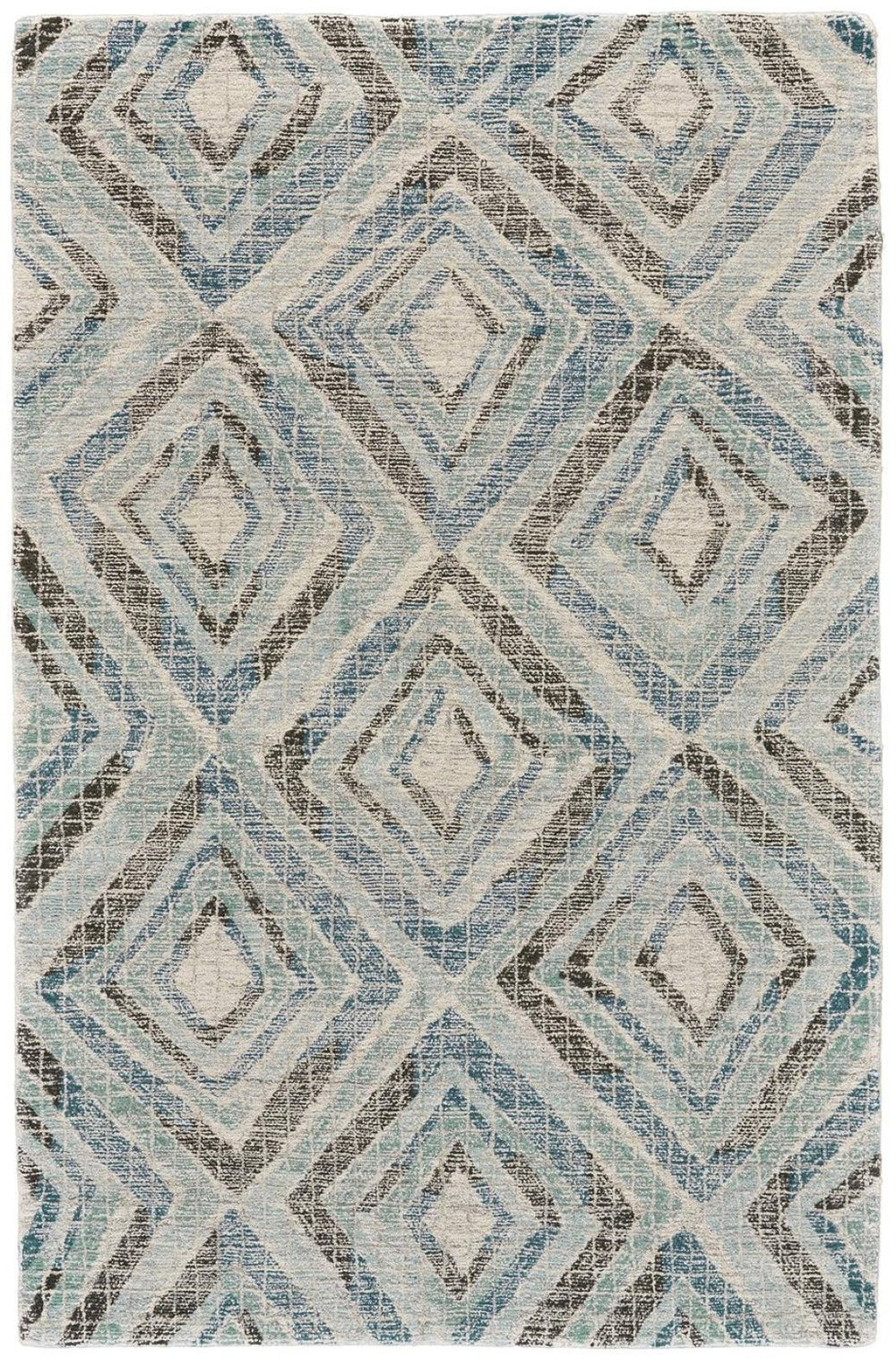 HomeRoots 5' Handmade Wool Area Rug with Blue Gray and Ivory Geometric Design for Modern Home Decor Style 5' x 8' 511705