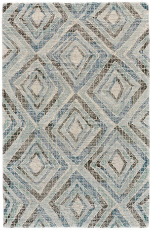 HomeRoots 5' Handmade Wool Area Rug with Blue Gray and Ivory Geometric Design for Modern Home Decor Style 5' x 8' 511705