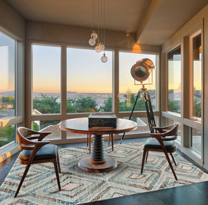 Homeroots 5' Blue Gray & Ivory Wool Geometric Tufted Handmade Area Rug - Add Warmth & Elegance To Your Home! 5' X 8' Wool 511705