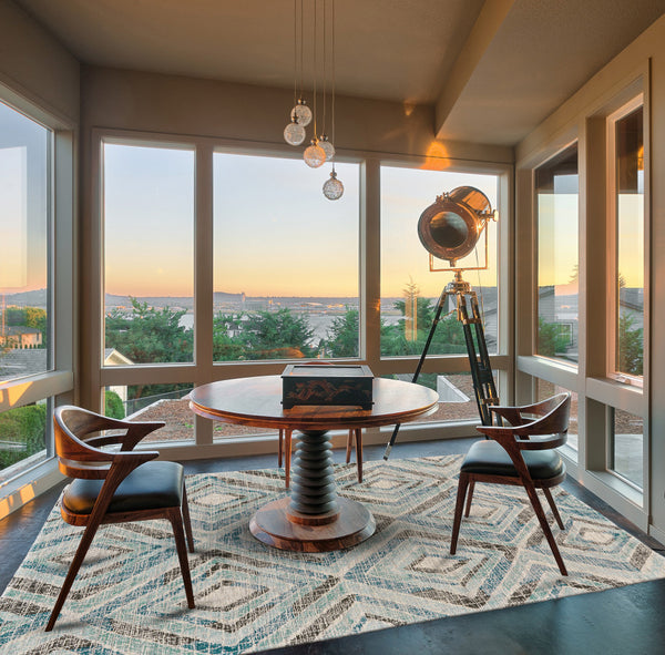 Homeroots 5' Blue Gray & Ivory Wool Geometric Tufted Handmade Area Rug - Add Warmth & Elegance To Your Home! 5' X 8' Wool 511705