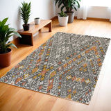 Homeroots 4' X 6' Gray Ivory And Orange Wool Geometric Tufted Handmade Area Rug  Wool 511710