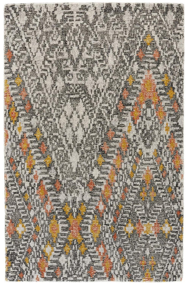 HomeRoots 5' Gray and Ivory Wool Geometric Hand-Tufted Area Rug for Elegant Living Spaces and Comfort 8' X 11' 511712