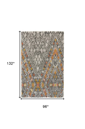 HomeRoots 5' Gray and Ivory Wool Geometric Hand-Tufted Area Rug for Elegant Living Spaces and Comfort 8' X 11' 511712