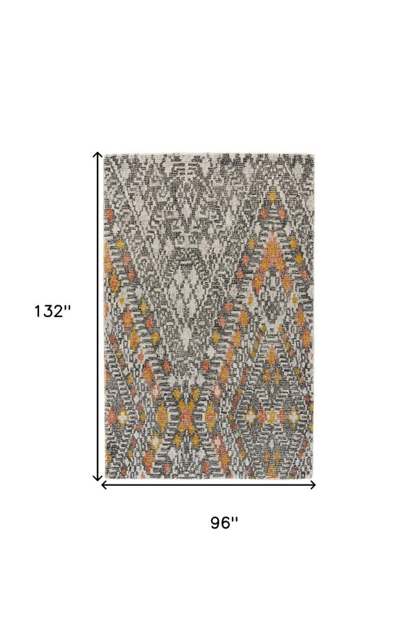 HomeRoots 5' Gray and Ivory Wool Geometric Hand-Tufted Area Rug for Elegant Living Spaces and Comfort 8' X 11' 511712