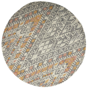 Homeroots 8' Gray Ivory And Orange Round Wool Geometric Tufted Handmade Area Rug  Wool 511714