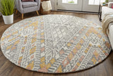 Homeroots 8' Gray Ivory And Orange Round Wool Geometric Tufted Handmade Area Rug  Wool 511714