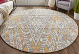 Homeroots 8' Gray Ivory And Orange Round Wool Geometric Tufted Handmade Area Rug  Wool 511714