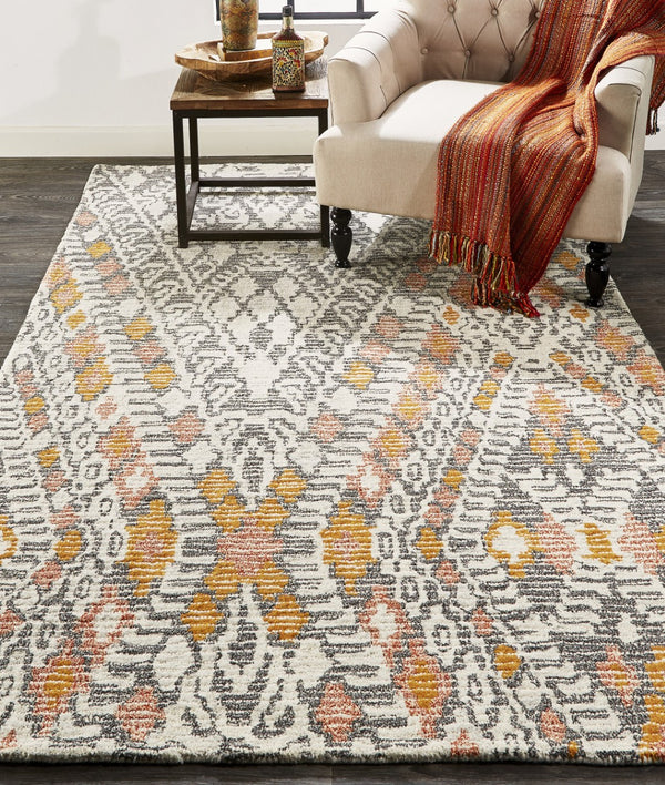 HomeRoots 4' Handmade Wool Area Rug - Distressed Geometric Design in Black, Ivory & Green for Timeless Style 4' X 6' 511716