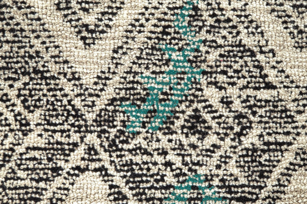 HomeRoots 4' Handmade Wool Area Rug - Distressed Geometric Design in Black, Ivory & Green for Timeless Style 4' X 6' 511716