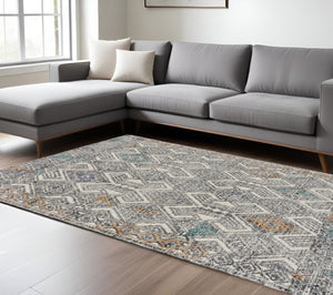 HomeRoots 4' Handmade Wool Area Rug - Distressed Geometric Design in Black, Ivory & Green for Timeless Style 8' X 11' 511718