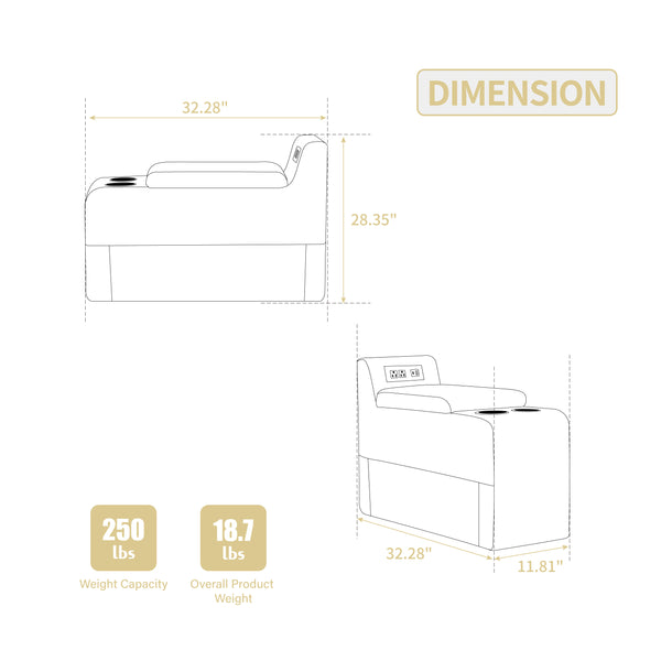 English Elm Modular Sofa Coffee Table With Storage, Usb Ports & Cupholders - Stylish Beige For Small Spaces W3098P257004