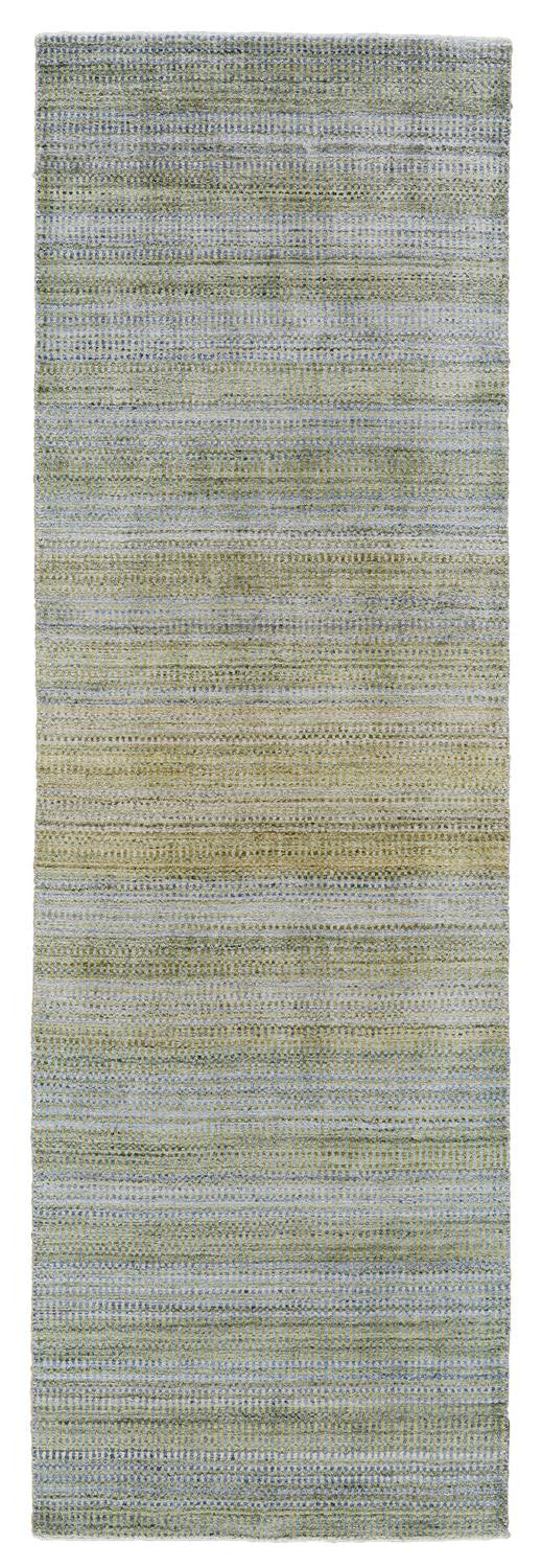 Homeroots 10' Blue And Green Ombre Hand Woven Runner Rug Green,Blue,Tan Wool Blend 511726