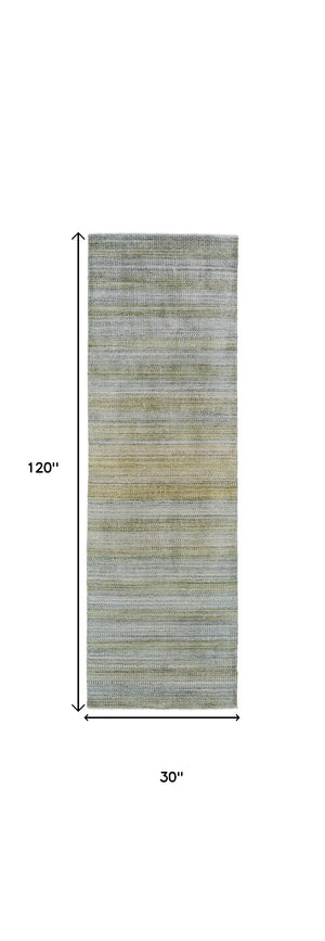 Homeroots 10' Blue And Green Ombre Hand Woven Runner Rug Green,Blue,Tan Wool Blend 511726