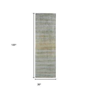 HomeRoots 5' Hand-Woven Ombre Area Rug - Unique Artisan Craftsmanship in Soothing Blue and Green Tones Green/Blue/Tan 10' Runner 511726