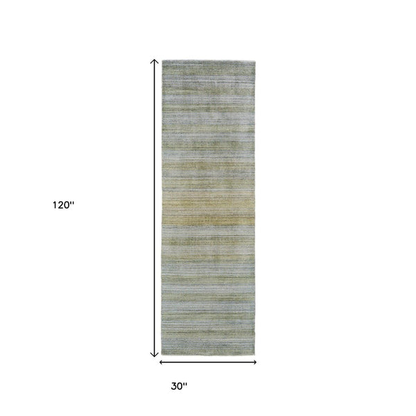 HomeRoots 5' Hand-Woven Ombre Area Rug - Unique Artisan Craftsmanship in Soothing Blue and Green Tones Green/Blue/Tan 10' Runner 511726