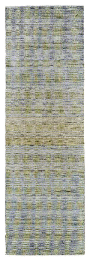 Homeroots 10' Blue And Green Ombre Hand Woven Runner Rug Green,Blue,Tan Wool Blend 511726