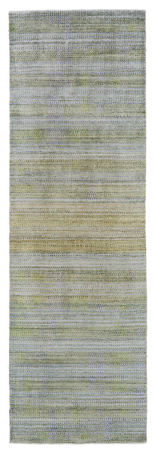 Homeroots 10' Blue And Green Ombre Hand Woven Runner Rug Green,Blue,Tan Wool Blend 511726