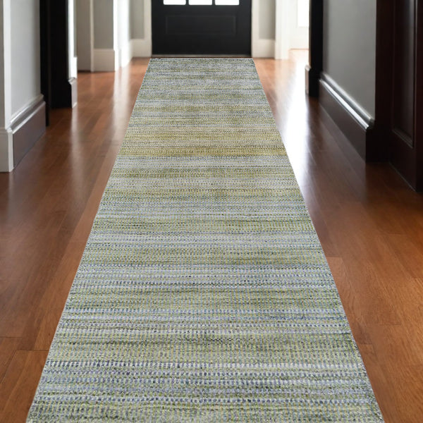 Homeroots 10' Blue And Green Ombre Hand Woven Runner Rug Green,Blue,Tan Wool Blend 511726