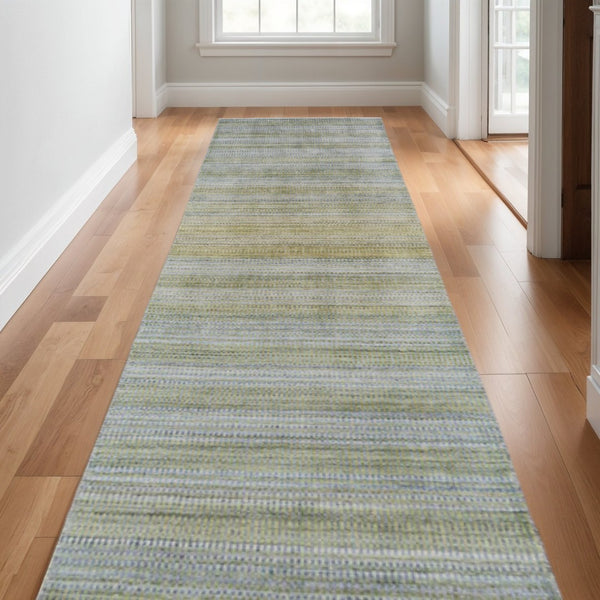 HomeRoots 5' Hand-Woven Ombre Area Rug - Unique Artisan Craftsmanship in Soothing Blue and Green Tones Green/Blue/Tan 10' Runner 511726