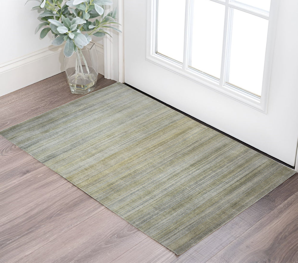 Homeroots 2' X 3' Blue And Green Ombre Hand Woven Area Rug Green,Blue,Tan Viscose 511728